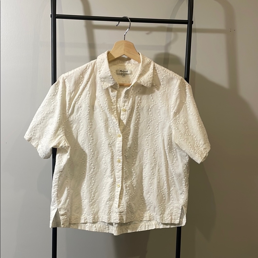 Madewell Cream Textured Short Sleeve Shirt
